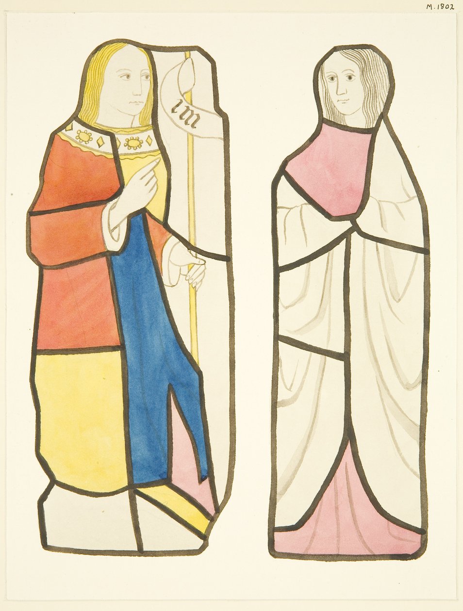 Dos figuras en vitrales al sur del coro en la Catedral de Bristol de Joseph Manning