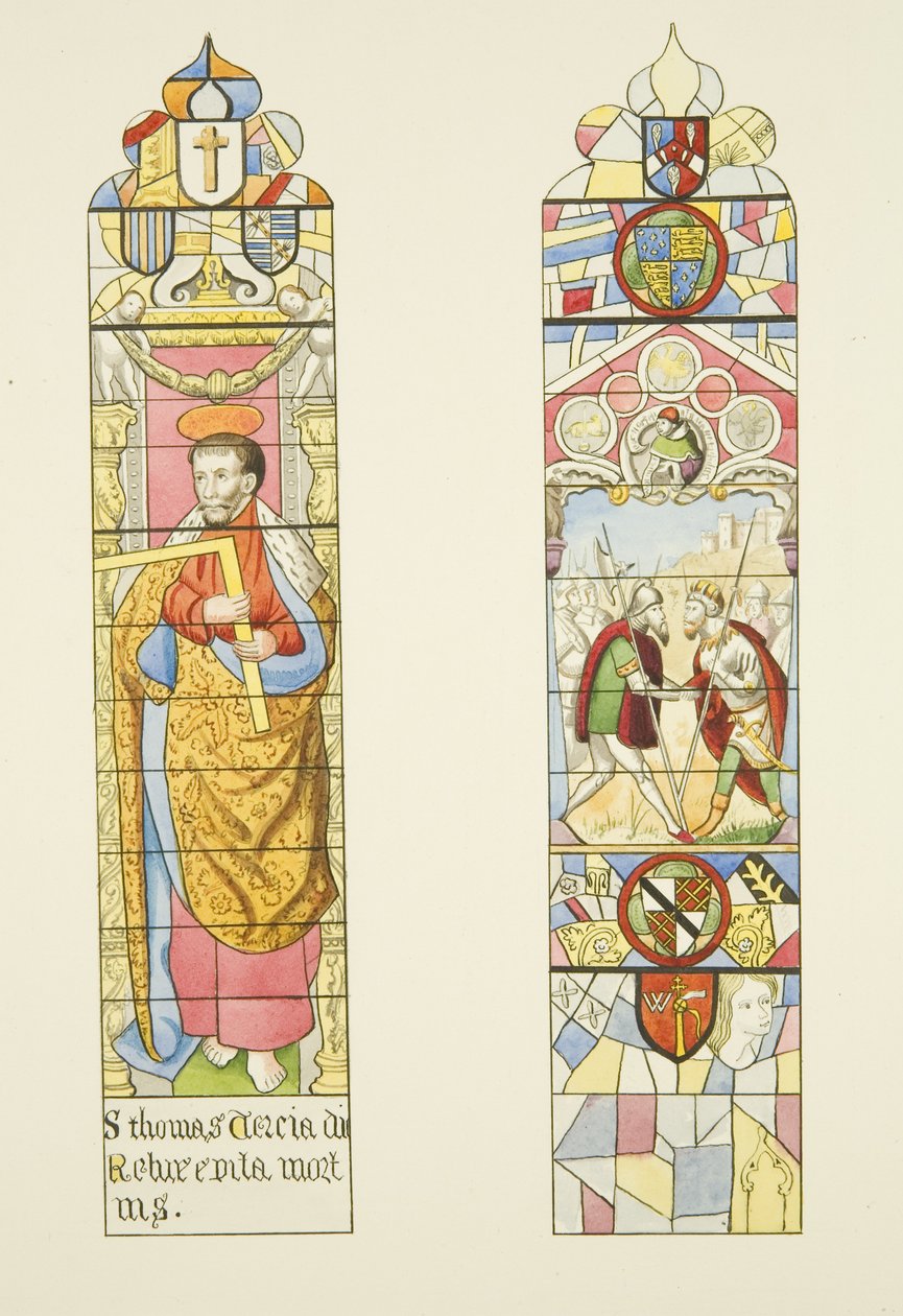 Dos vitrales formando la ventana del altar de San Marcos, uno de San Tomás de Joseph Manning