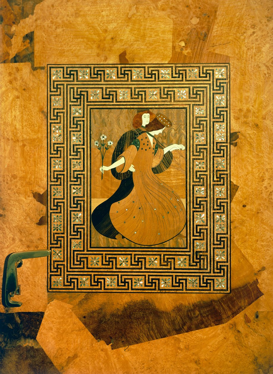 Escena galante, incrustación decorativa en la puerta del salón de música, dibujo de Joseph Maria Olbrich, Viena, Austria de Joseph Maria Olbrich