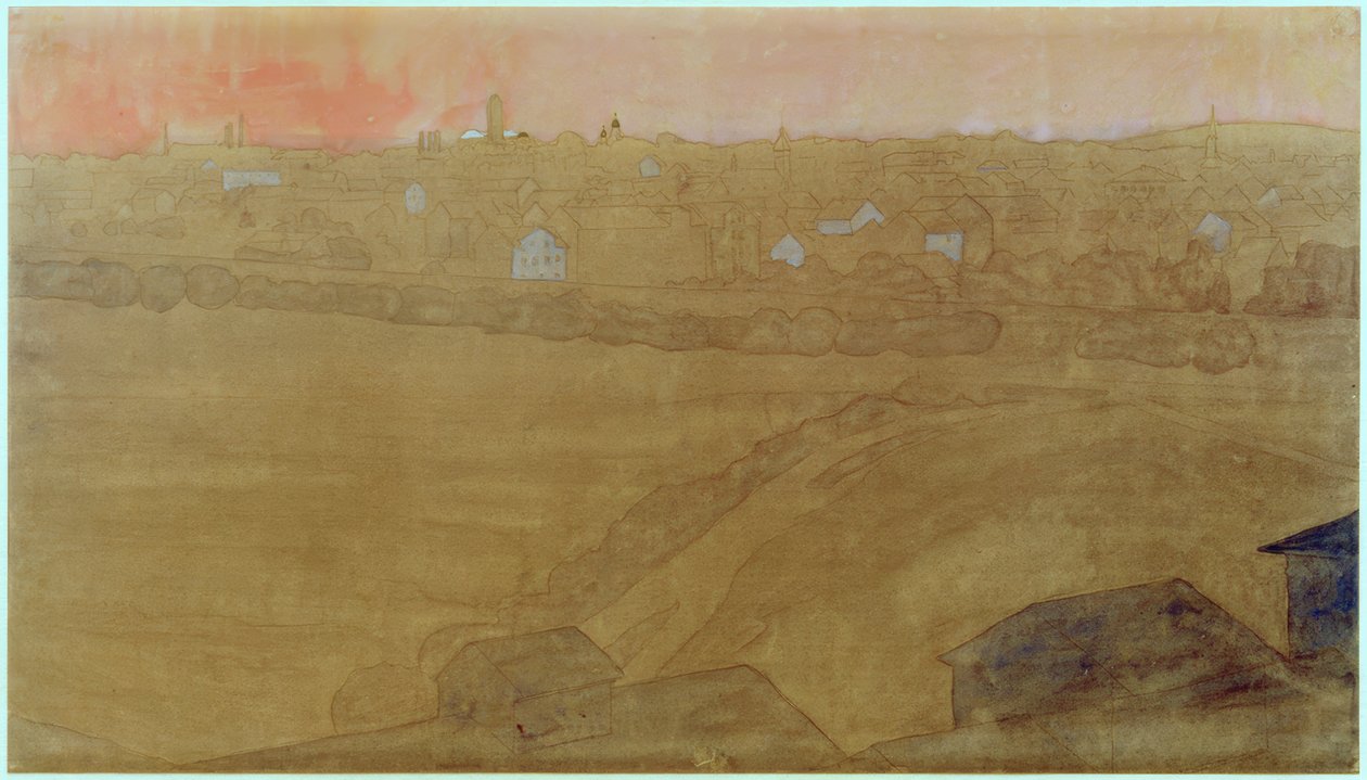 Silueta de la ciudad de Darmstadt con la Torre de la Boda de Joseph Maria Olbrich