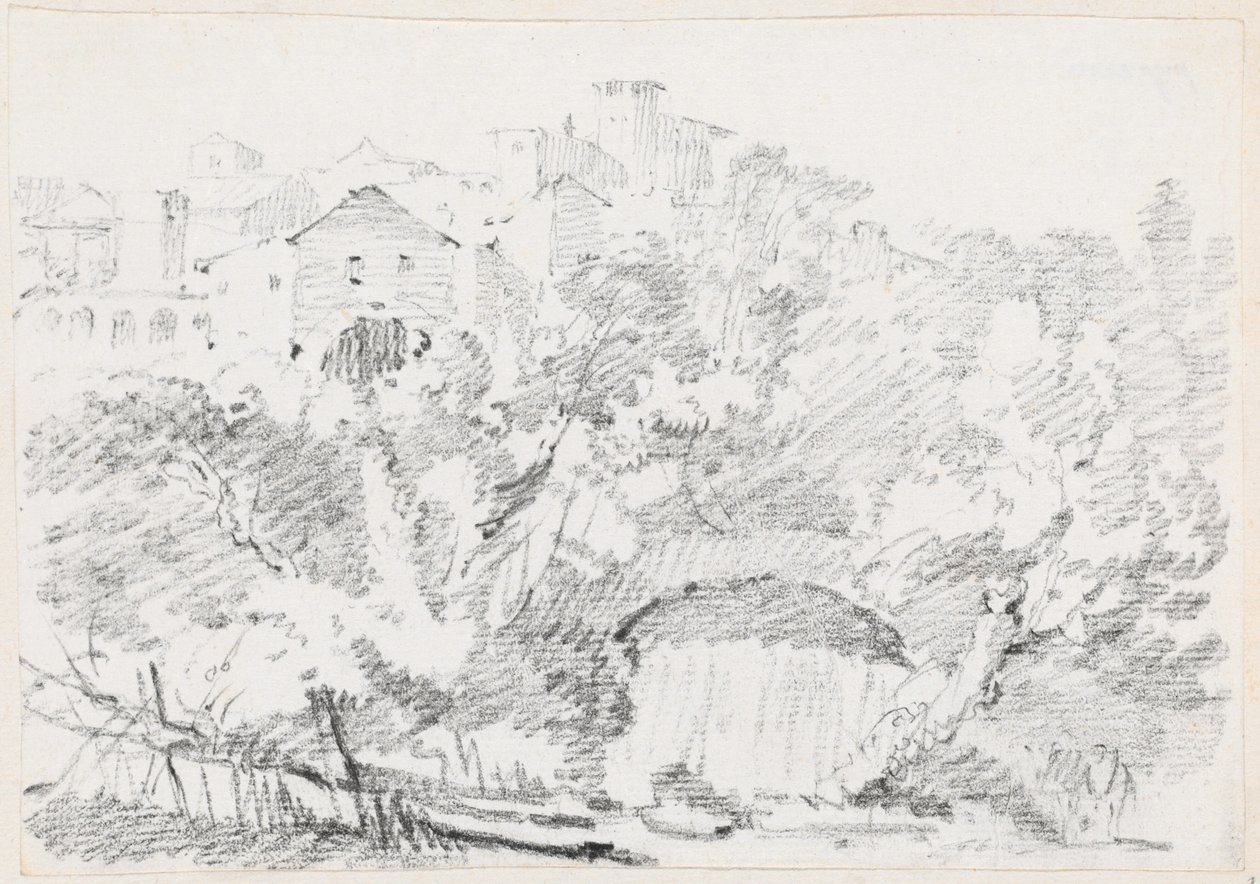 Cascada cerca de una ciudad en Italia de Joseph Marie Vien
