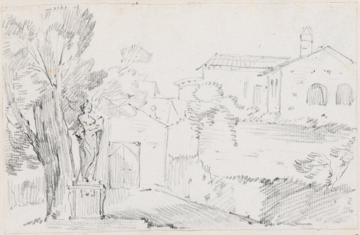 Esquina de un jardín italiano con una iglesia al fondo de Joseph Marie Vien