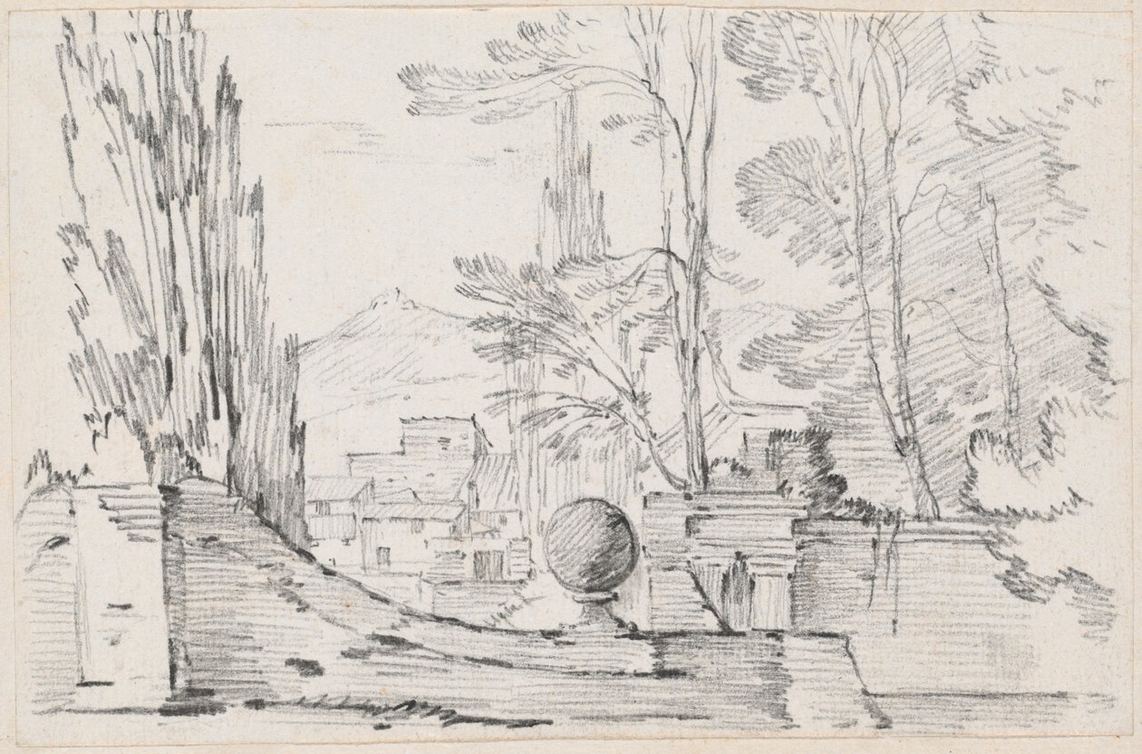Vista a través del muro de un jardín italiano de Joseph Marie Vien