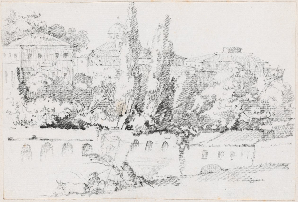 Murallas de Roma con Santa Maria del Popolo en la distancia de Joseph-Marie Vien