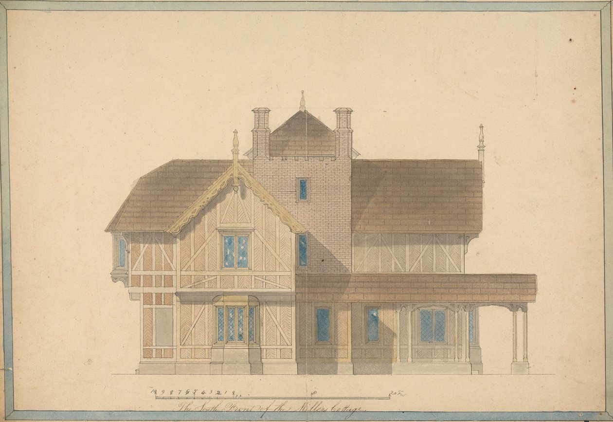 La cabaña del molinero en Chatsworth: Alzado de la fachada sur de Joseph Michael Gandy
