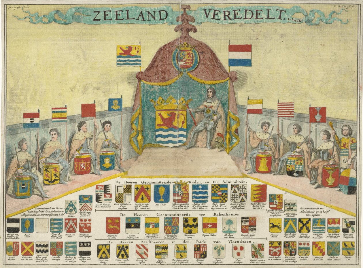 Armas y nombres de los Consejos Comprometidos de Zelanda y las ciudades de Zelanda Razas de Zelanda (título sobre el objeto) de Joseph Mulder