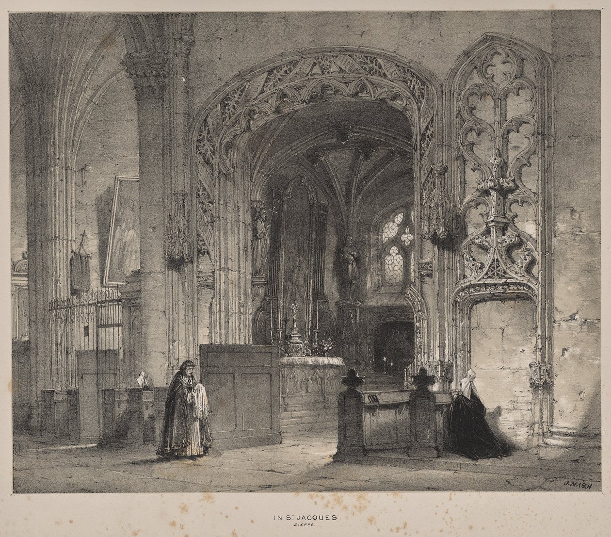 Arquitectura de la Edad Media: Capilla en San Jacques, Dieppe de Joseph Nash