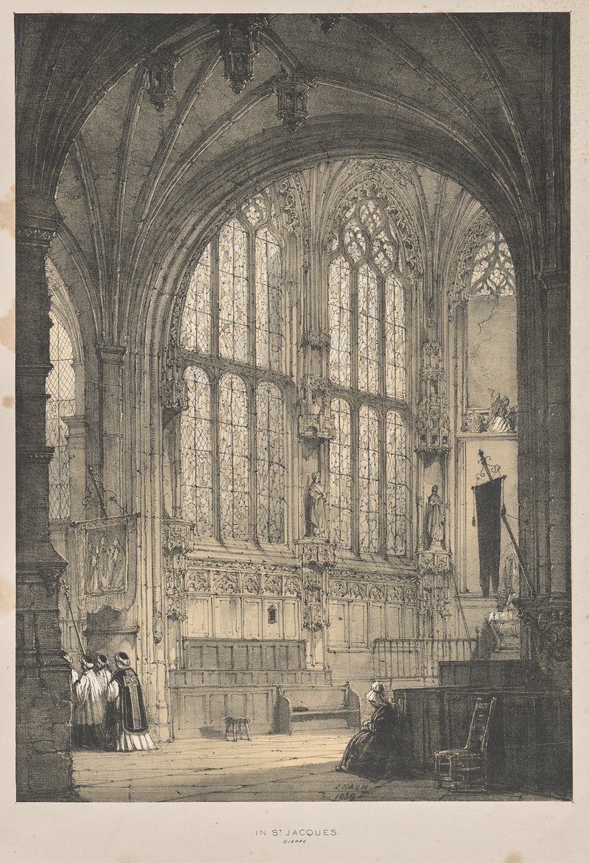 Arquitectura de la Edad Media: En San Jacques, Dieppe, Extremo Este, Interior de Joseph Nash