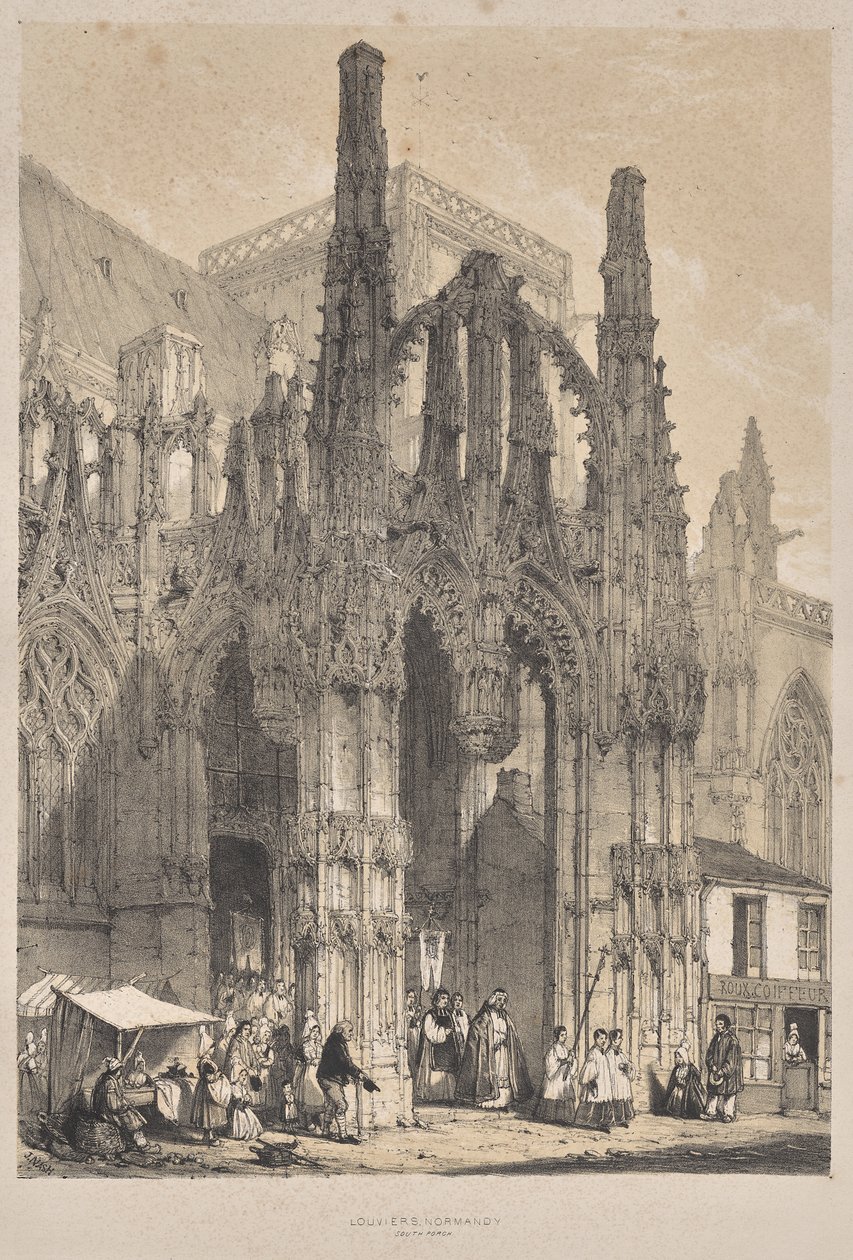 Arquitectura de la Edad Media: Louviers, Normandía, Pórtico Sur de Joseph Nash