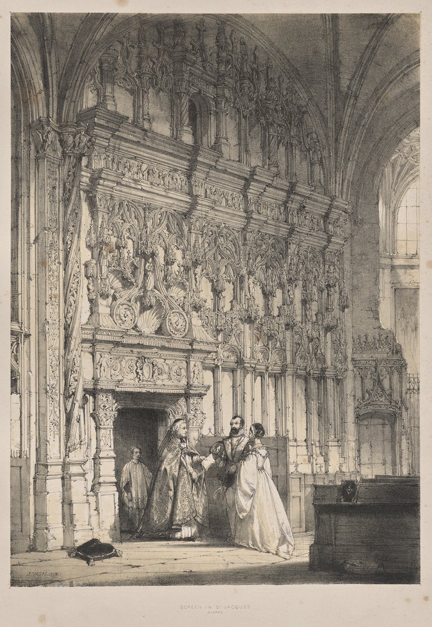 Arquitectura de la Edad Media: Pantalla en San Jacques, Dieppe de Joseph Nash