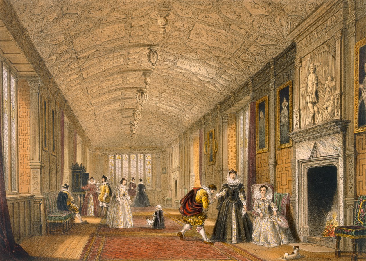 La Galería Larga en Lanhydrock, Cornwall, 1600, de Arquitectura de la Edad Media, publicado en 1838 de Joseph Nash