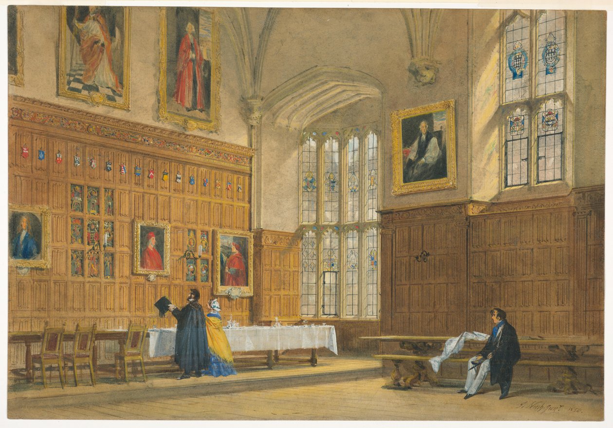 Dibujo, Vista del comedor del Magdalen College, Oxford, 1856 de Joseph Nash The Elder
