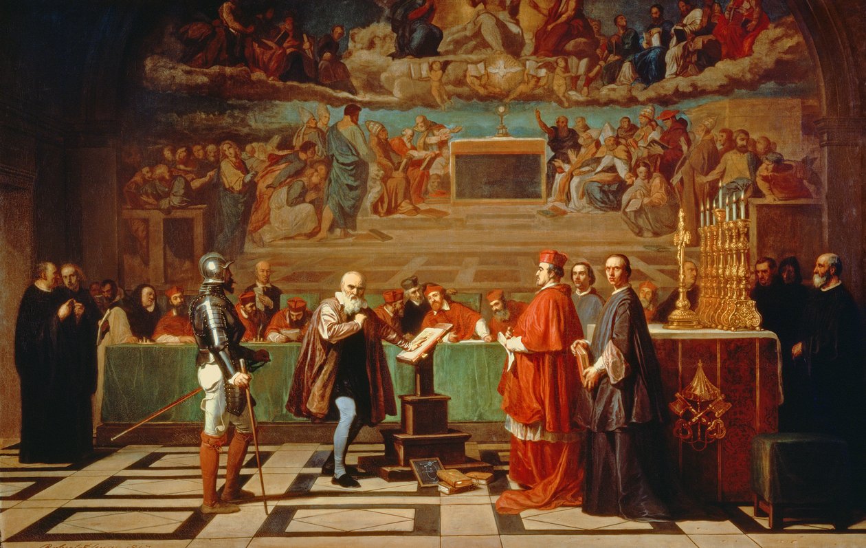 Galileo Galilei (1564-1642) ante Miembros del Santo Oficio en el Vaticano en 1633, 1847 de Joseph Nicolas Robert Fleury