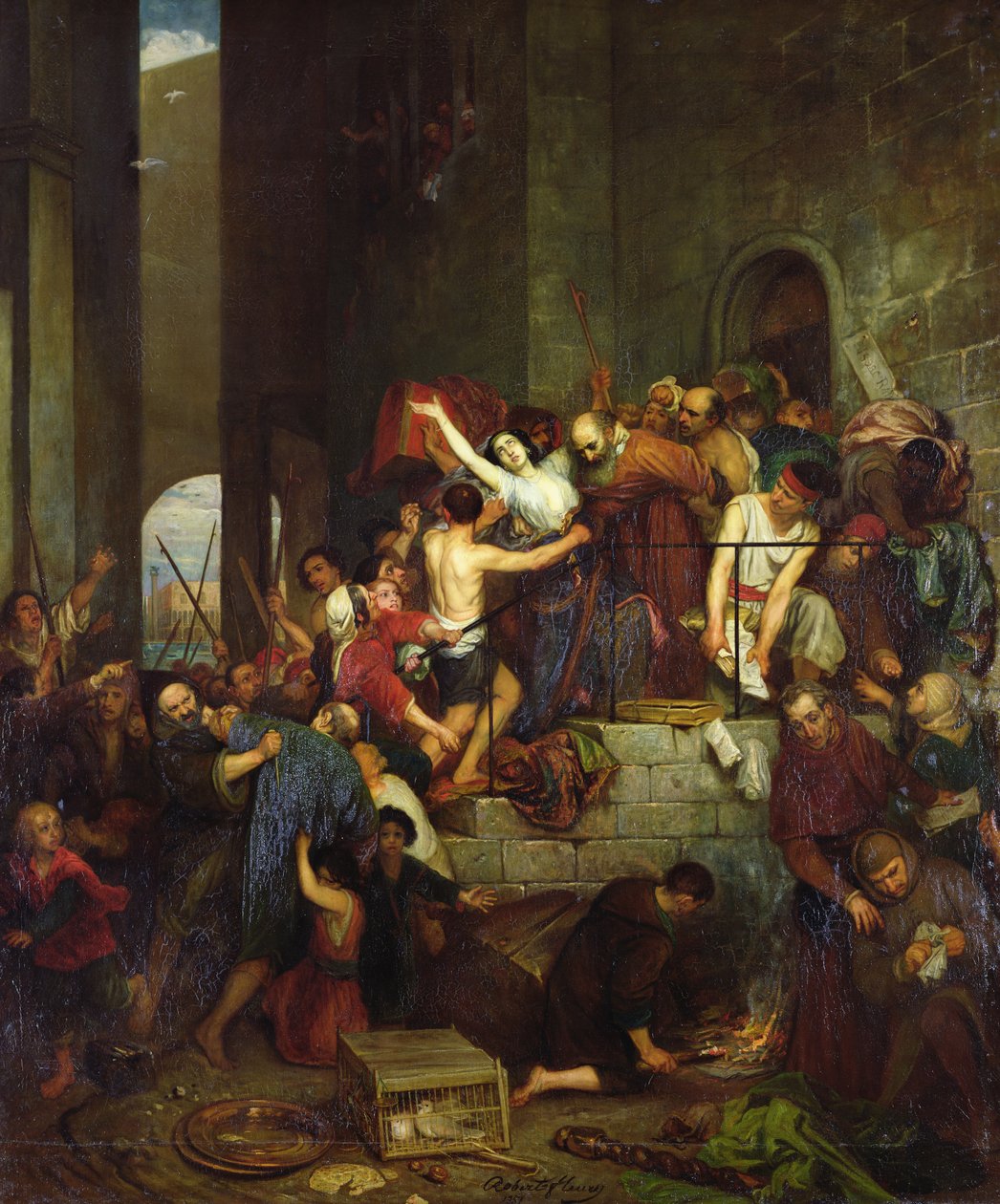 El saqueo de una casa en la isla veneciana de Guidecca durante la Edad Media, 1855 de Joseph Nicolas Robert Fleury