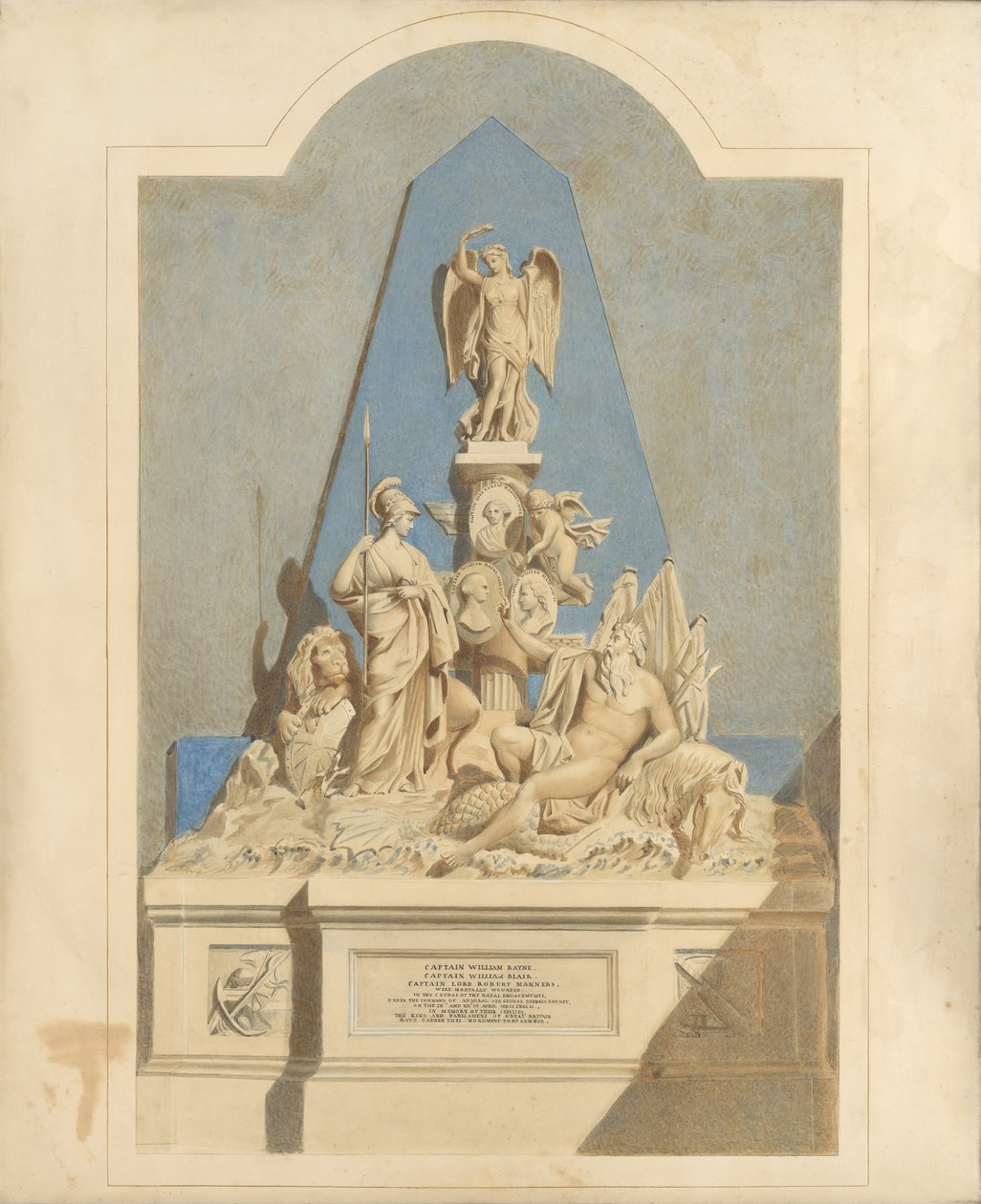 Diseño para el Memorial de los Tres Capitanes, ca. 1784 de Joseph Nollekens