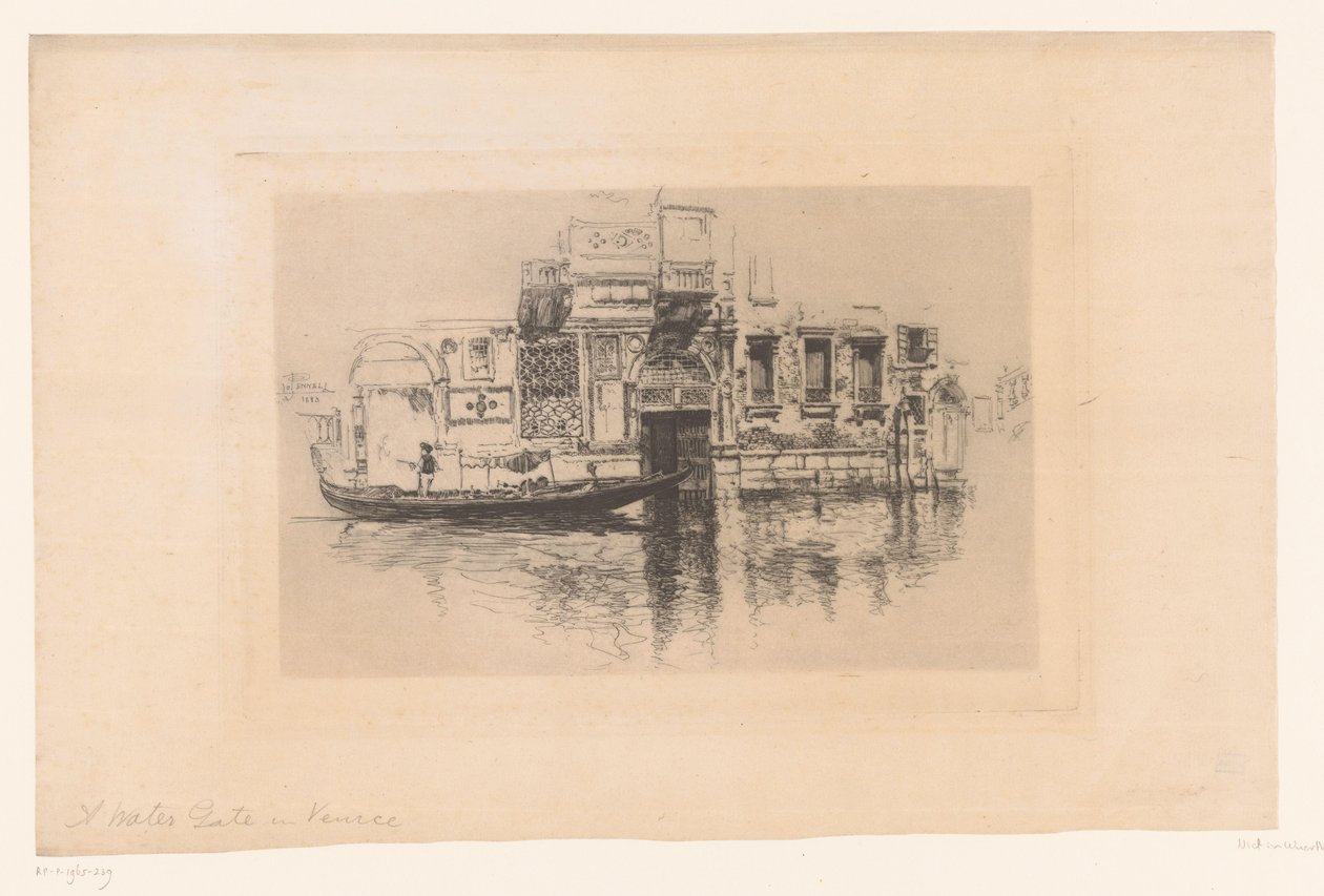 Góndola en un canal Un Watergate en Venecia (título sobre objeto) de Joseph Pennell (signed by artist)