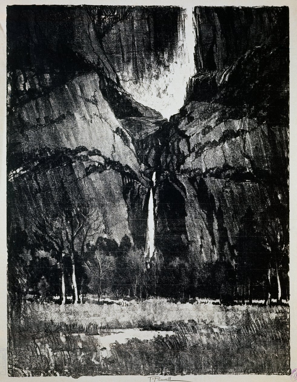 Al pie de la cascada, por Joseph Pennell, grabado de Joseph Pennell