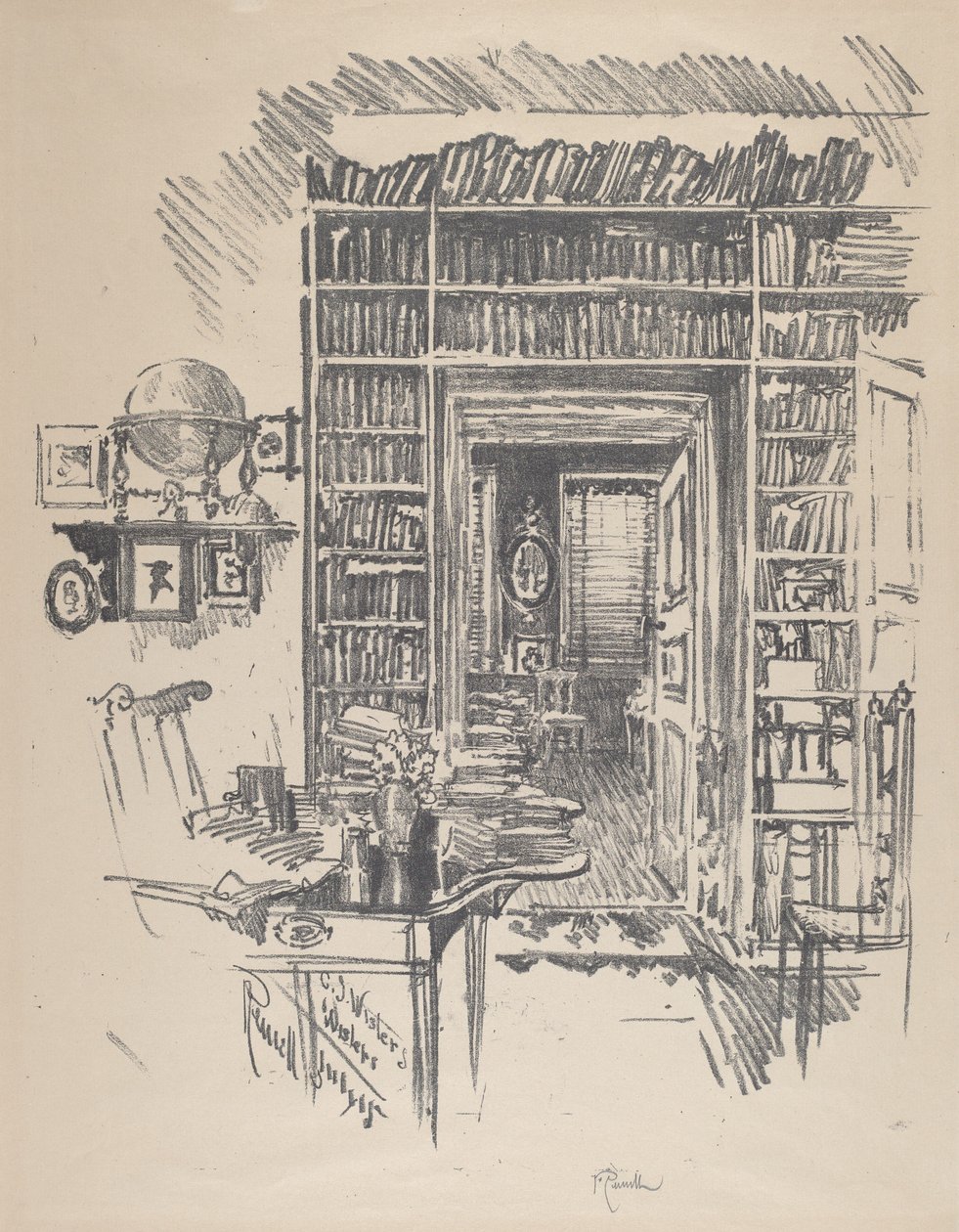 Sala de libros en la casa del Dr. Wister de Joseph Pennell
