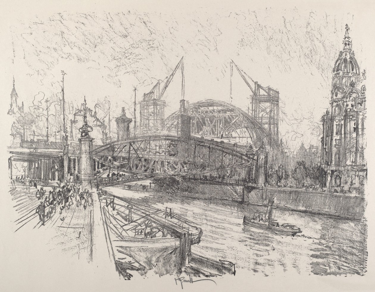 Construcción de la estación Friedrich-Strasse, 1921 de Joseph Pennell