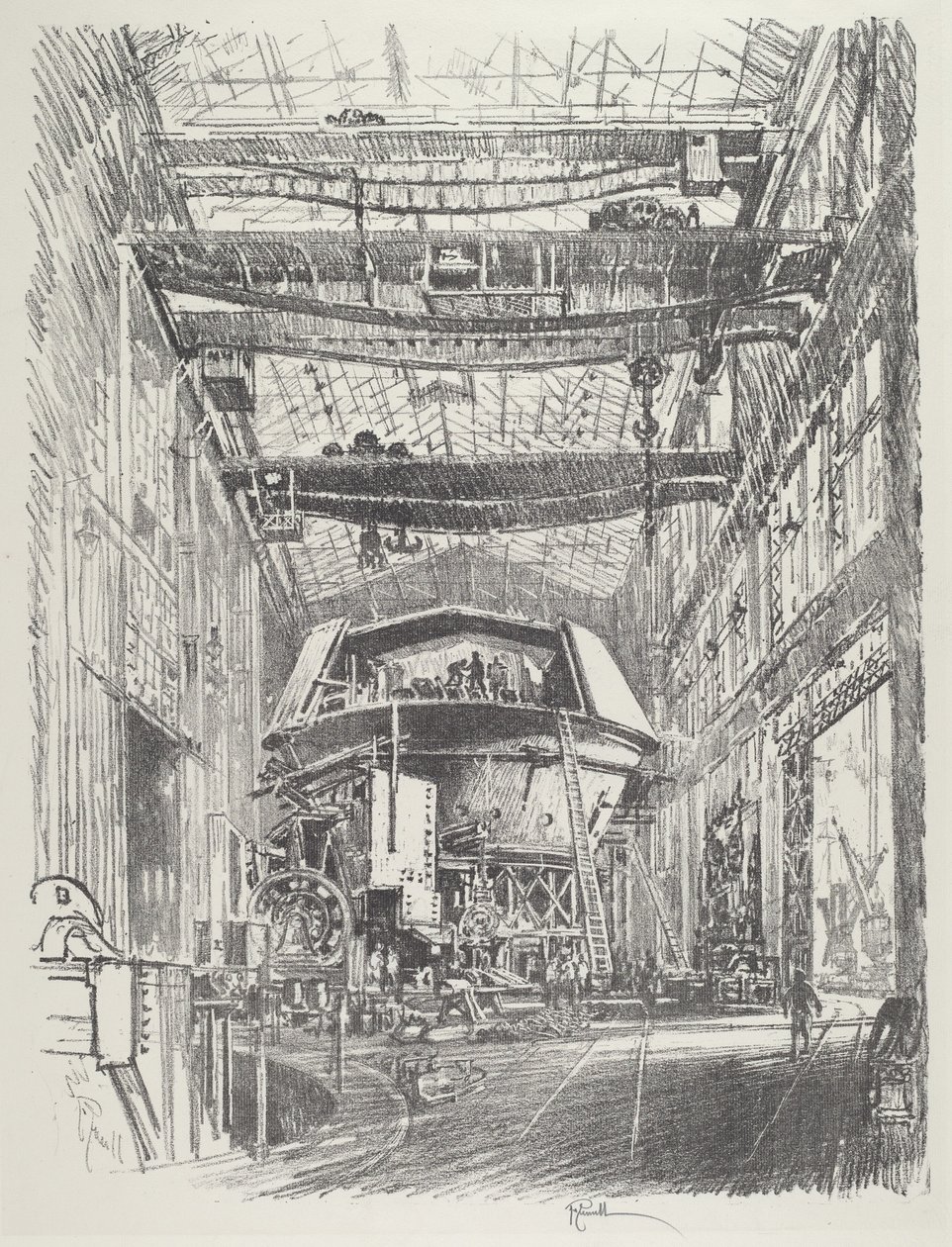 Construyendo la Gran Torreta, 1916 de Joseph Pennell