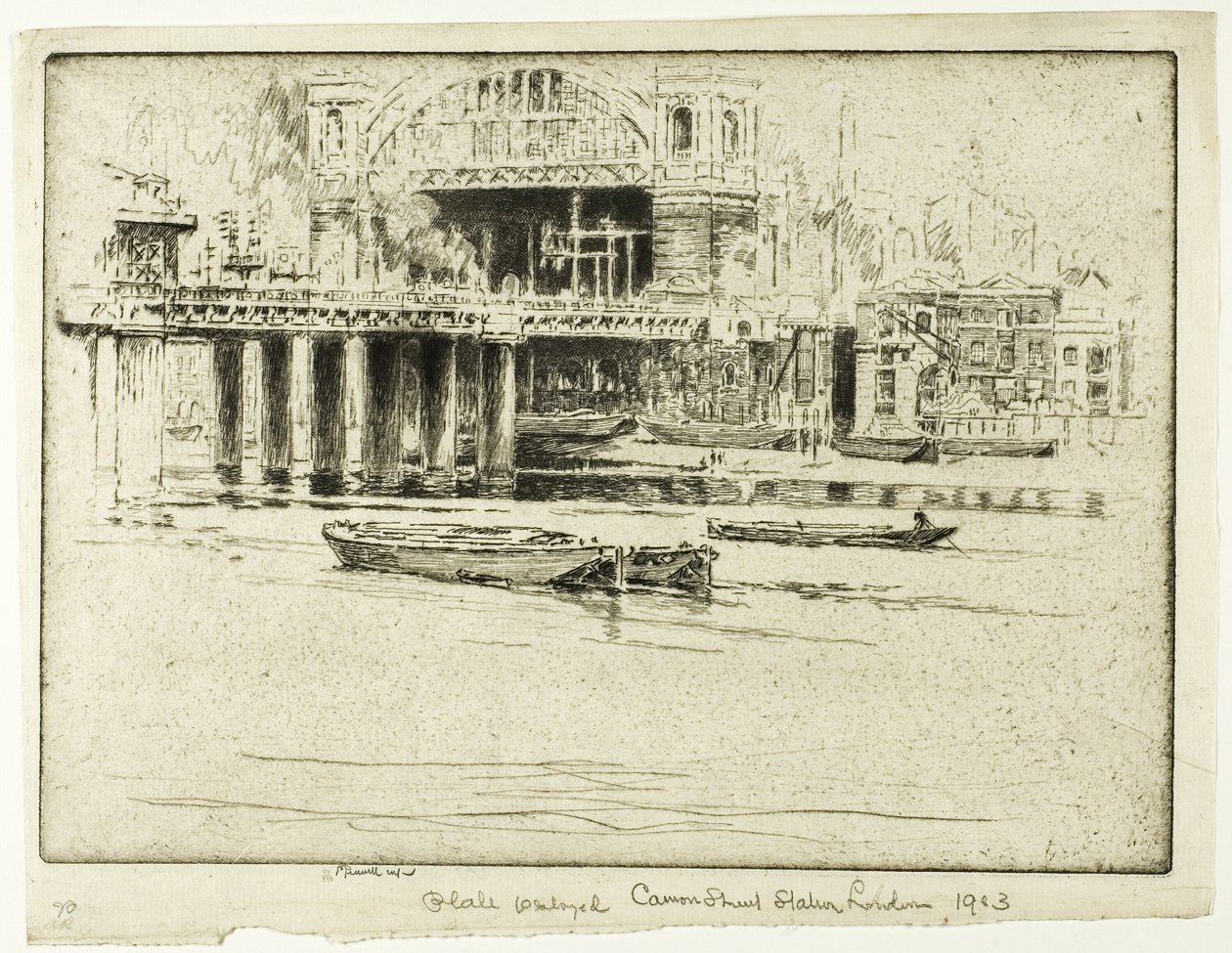 Estación de Cannon Street, desde el río de Joseph Pennell