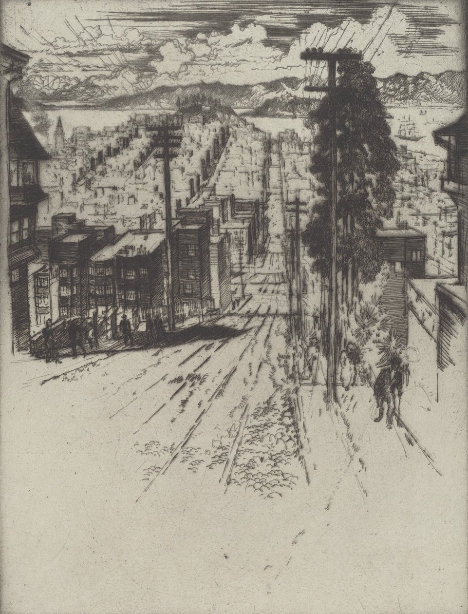 Bajando y subiendo las colinas hacia la bahía, San Francisco, 1912 de Joseph Pennell