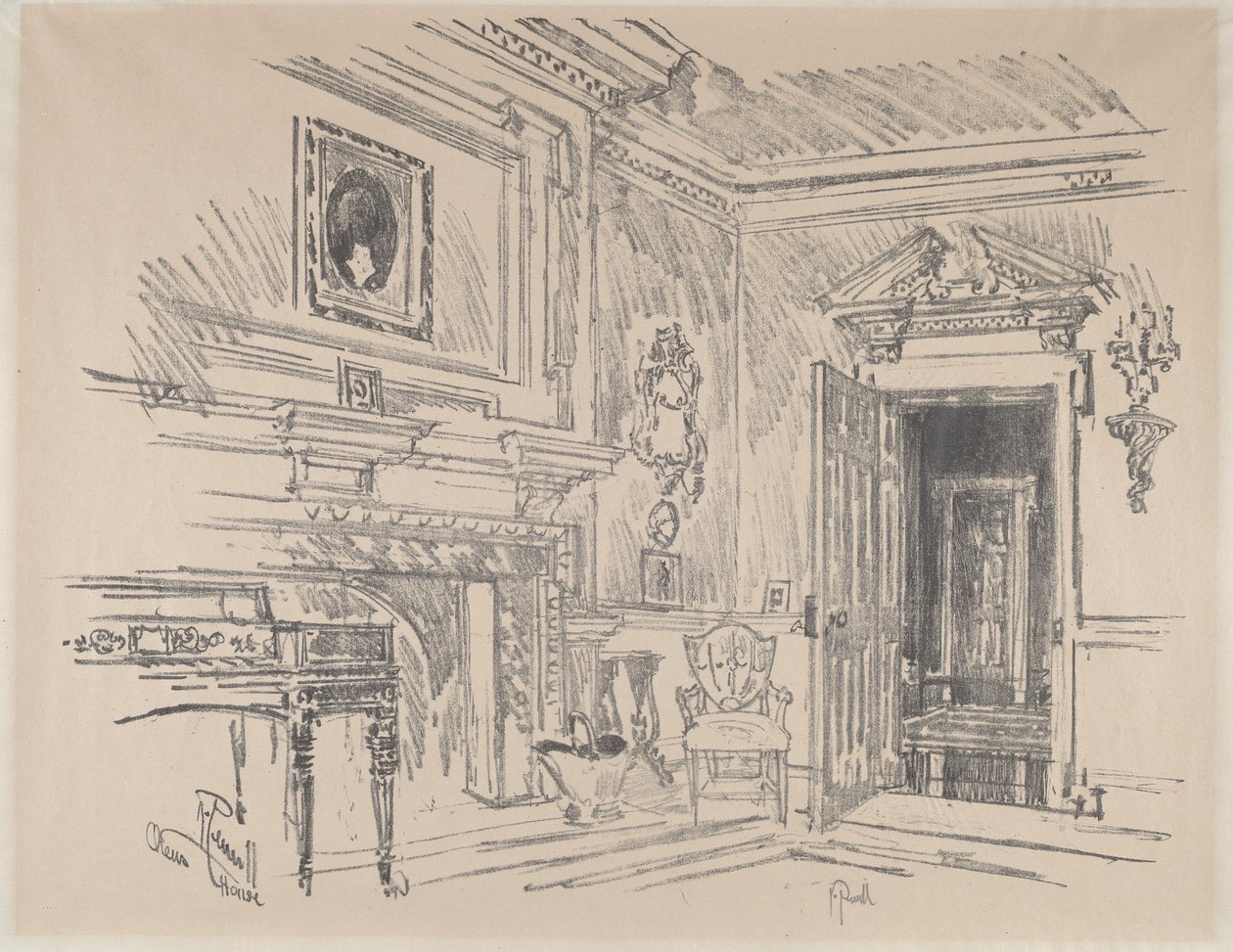 Sala de dibujo en Cliveden, 1912 de Joseph Pennell
