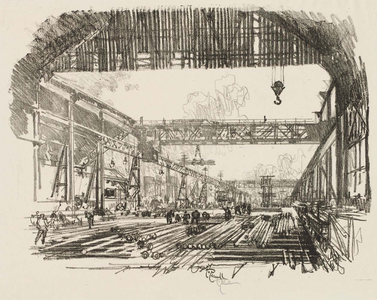 Trabajo de guerra inglés: Barras de acero para proyectiles de Joseph Pennell