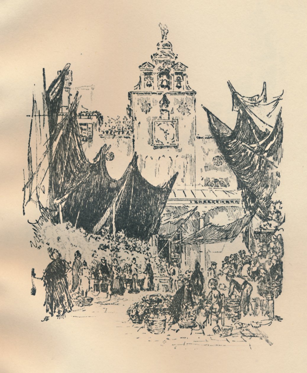 Mercado de Flores, Venecia, finales del siglo XIX-principios del siglo XX, 1925 de Joseph Pennell