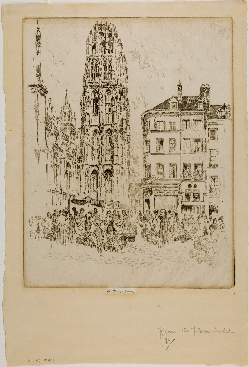 Mercado de flores y Torre de la Mantequilla, Ruan de Joseph Pennell