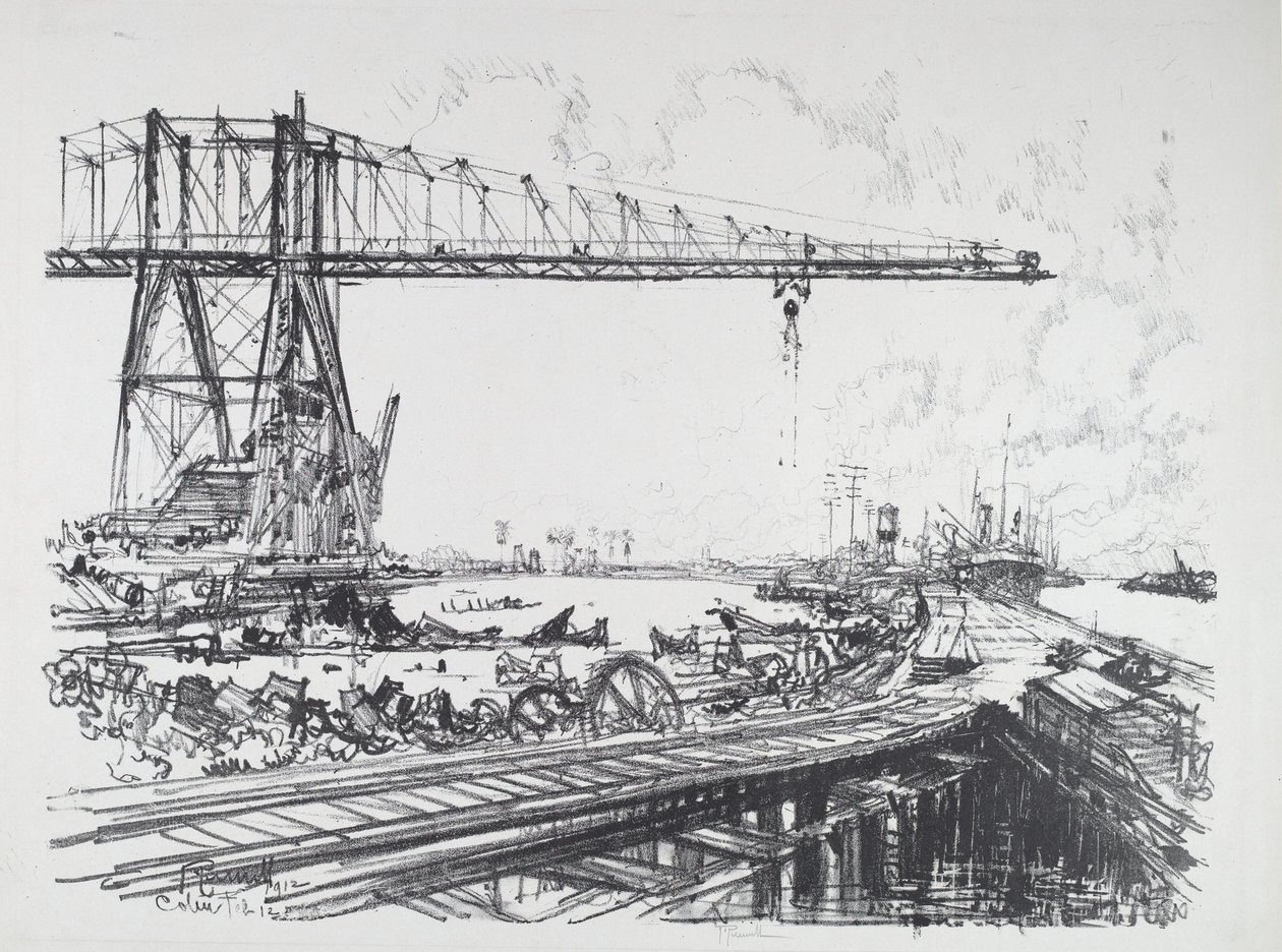 Canal francés y grúas americanas, 1912 de Joseph Pennell