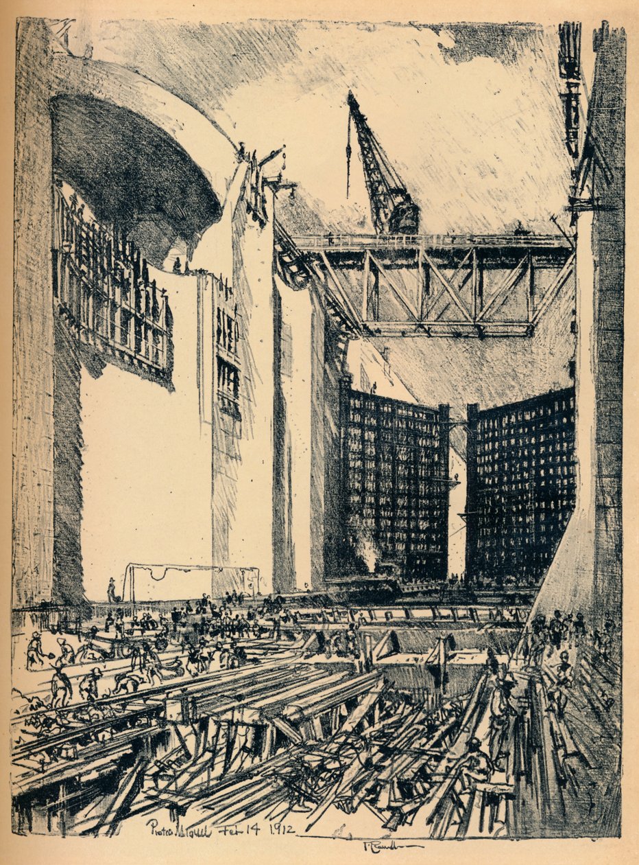 Colocación del Piso de la Esclusa Pedro Miguel, 1912 de Joseph Pennell
