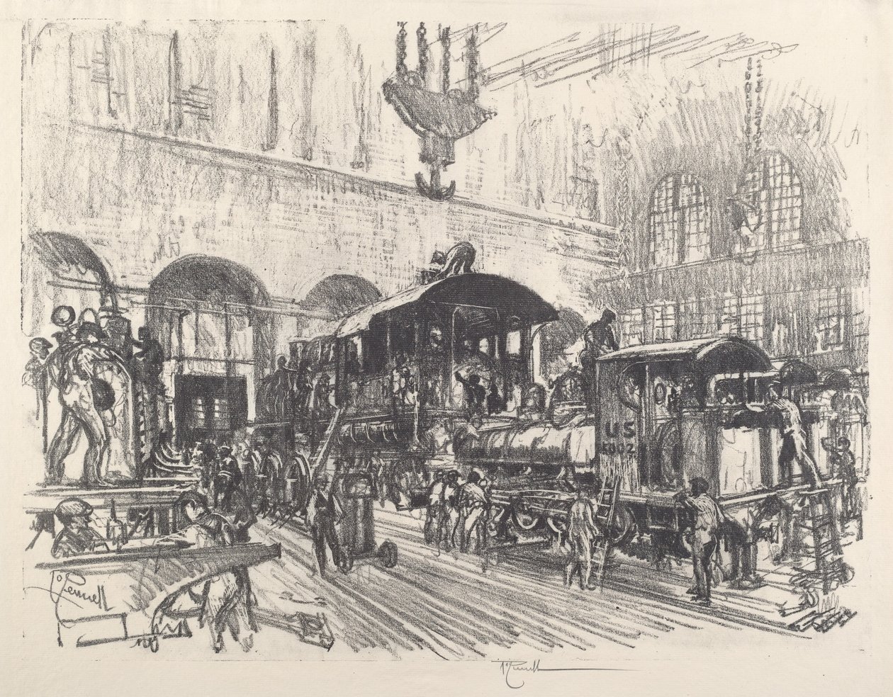 Fabricación de locomotoras de guerra, 1917 de Joseph Pennell