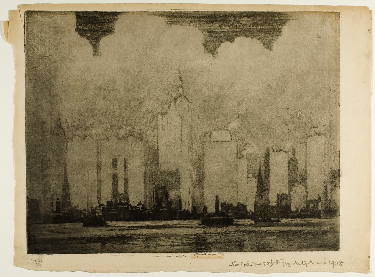 N.Y. desde 23rd St. Ferry-In the Mist of a Morning de Joseph Pennell