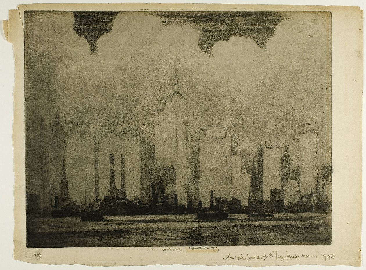 N.Y. desde 23rd St. Ferry-In the Mist of a Morning de Joseph Pennell
