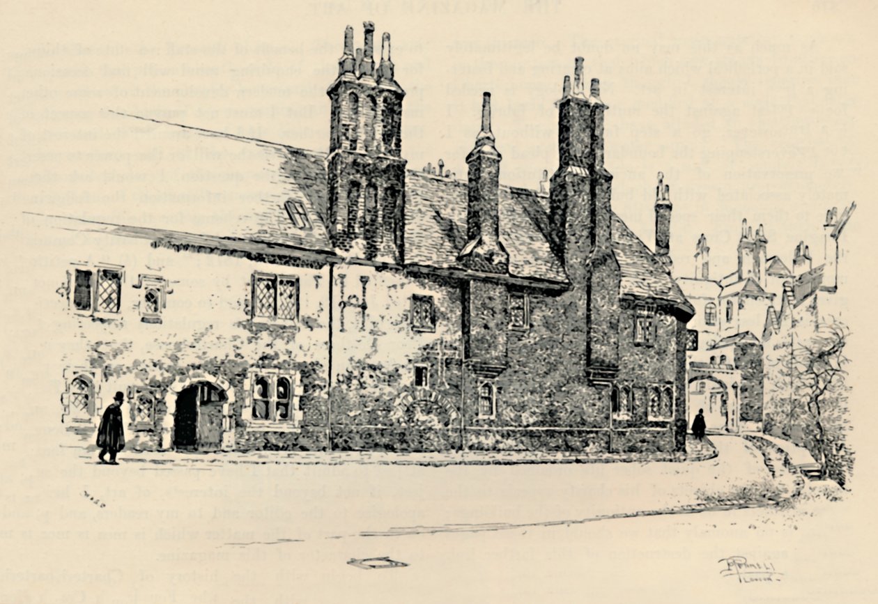Antigua Charterhouse: Fachada exterior de Washhouse Court, con la puerta interior, 1886 de Joseph Pennell