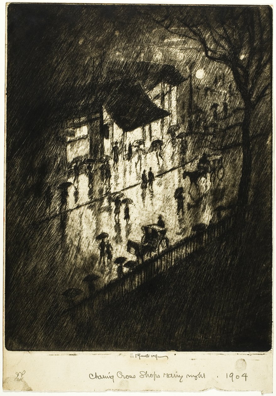 Noche lluviosa, Tiendas de Charing Cross de Joseph Pennell