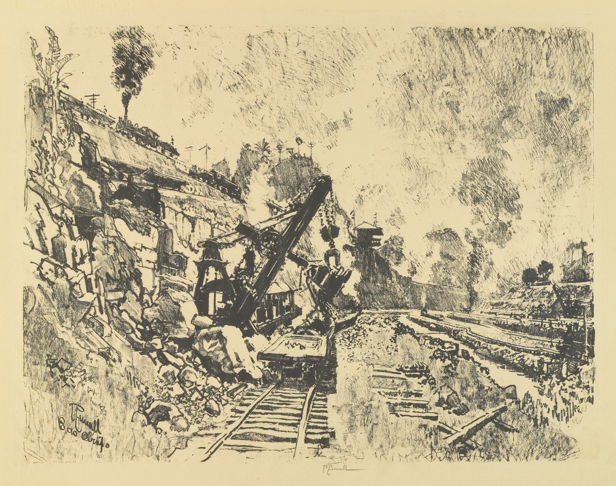 Excavadora en el corte de Bas Obispo de Joseph Pennell