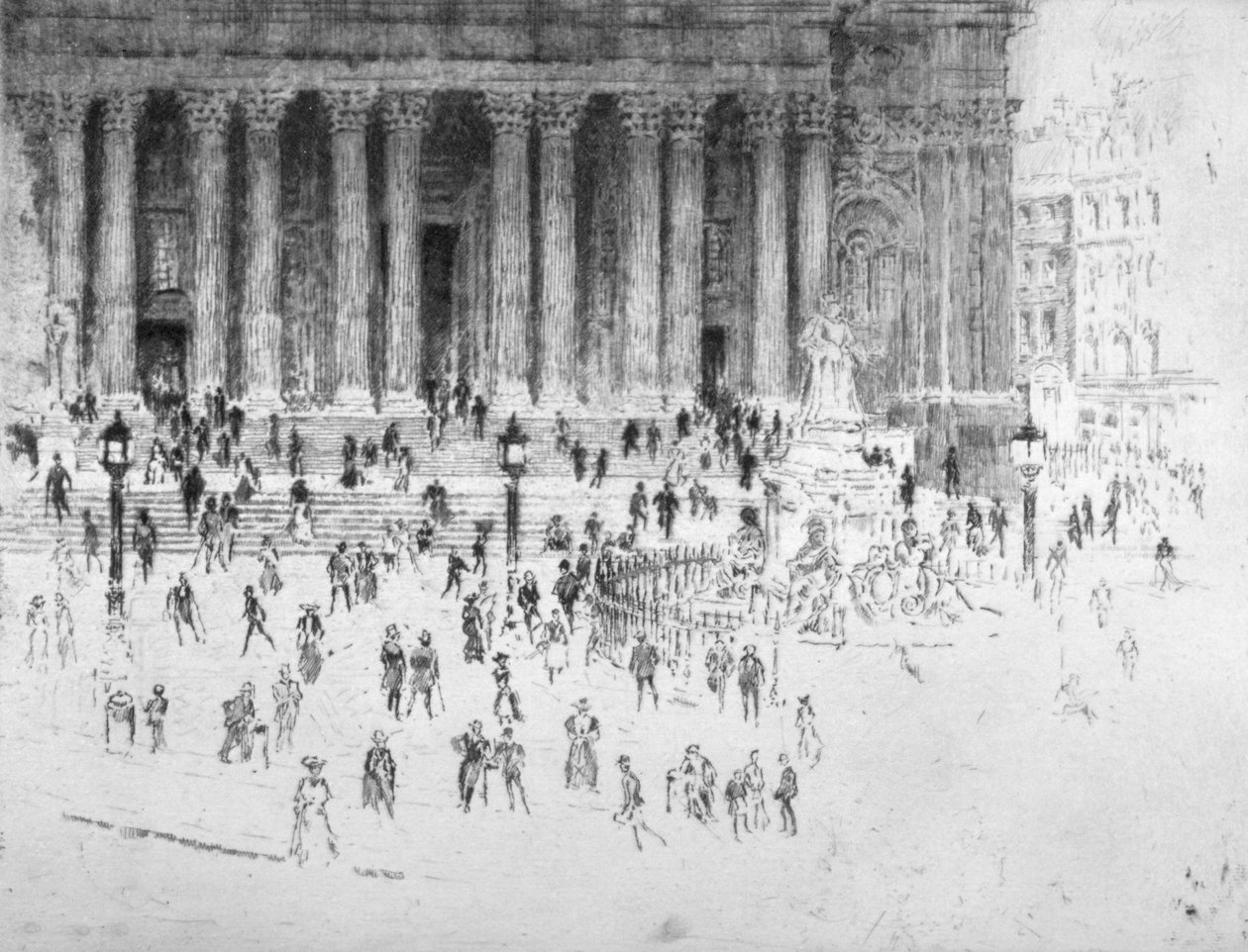 Escaleras frente al oeste de la Catedral de San Pablo, Ciudad de Londres de Joseph Pennell