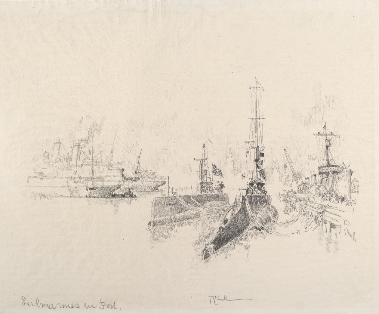 Submarinos en puerto de Joseph Pennell