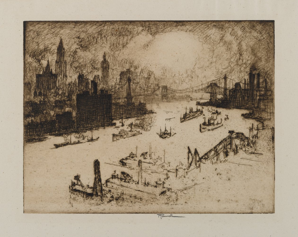 Atardecer desde el Puente de Williamsburg, 1915 de Joseph Pennell