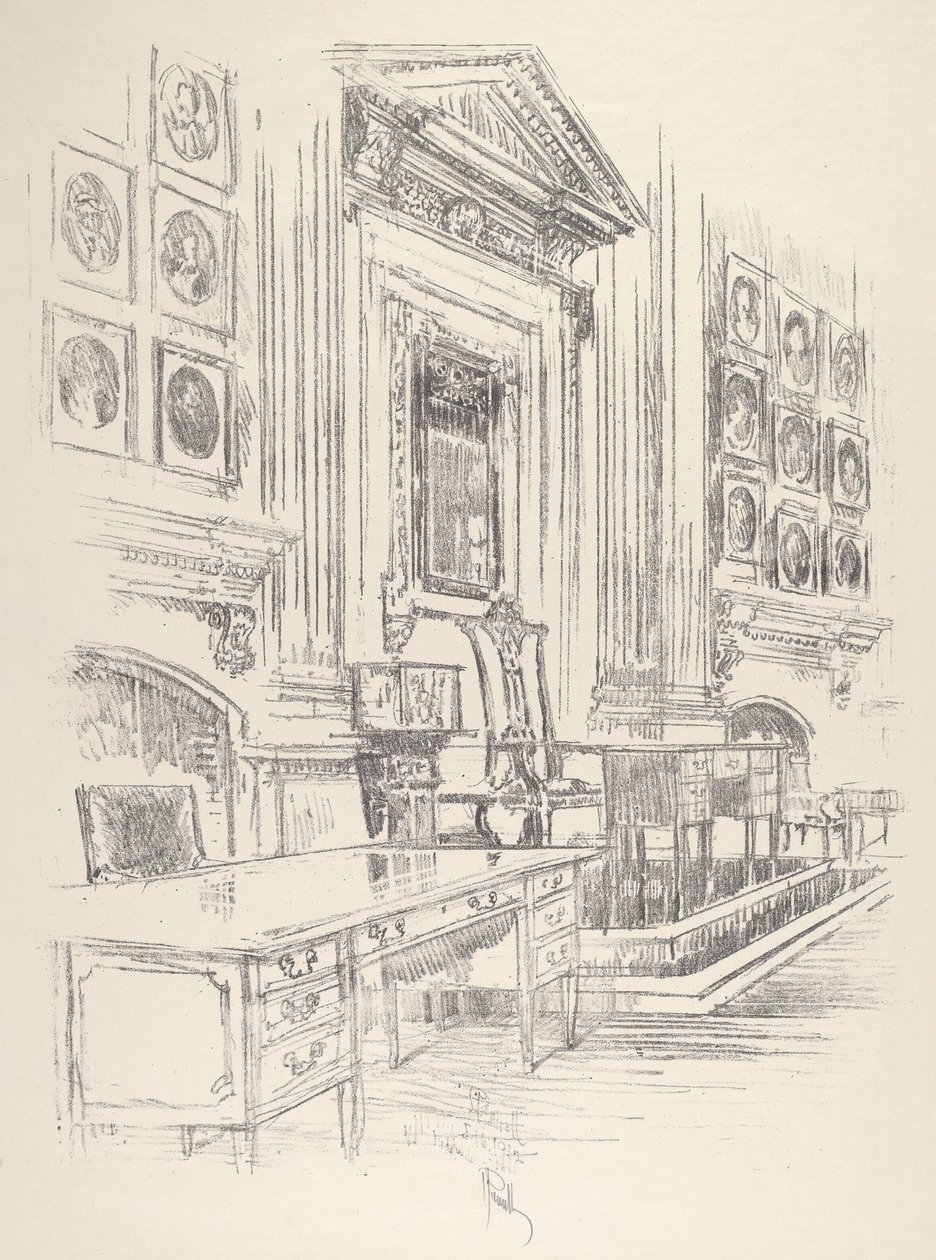 Mesa y silla, sala de los firmantes, Independence Hall de Joseph Pennell