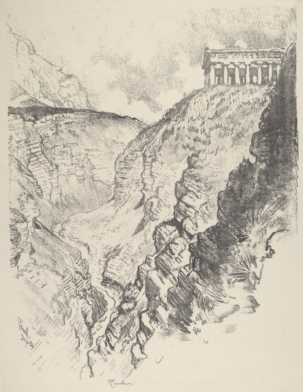 Templo sobre el Cañón, Segesta, 1913 de Joseph Pennell