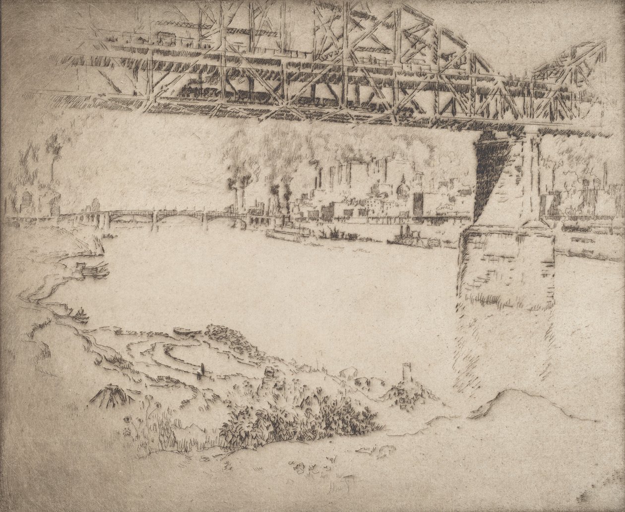 El Puente de la Ciudad, St. Louis, 1919 de Joseph Pennell
