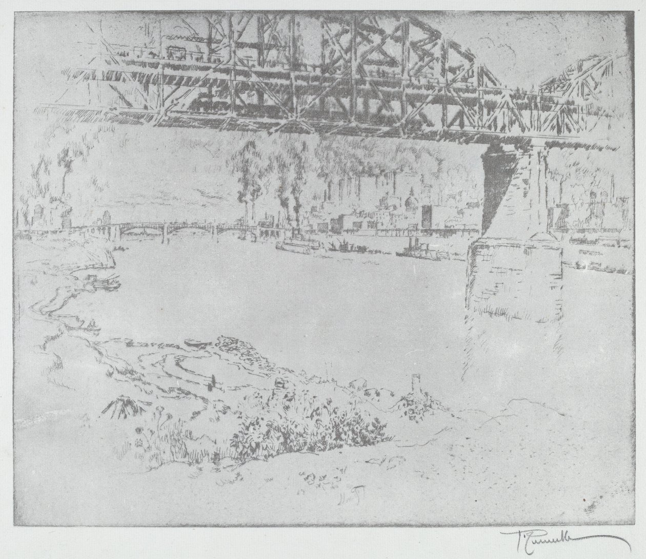 El puente de la ciudad, St. Louis [abajo], en o después de 1919 de Joseph Pennell