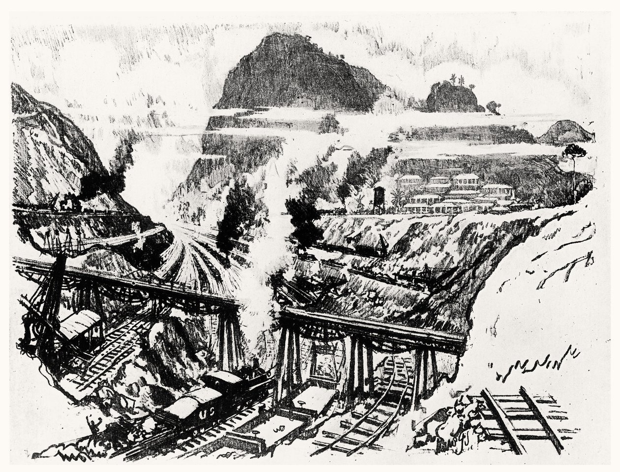 El corte en Paraíso, lámina XVI de El Canal de Panamá por Joseph Pennell, 1912 de Joseph Pennell
