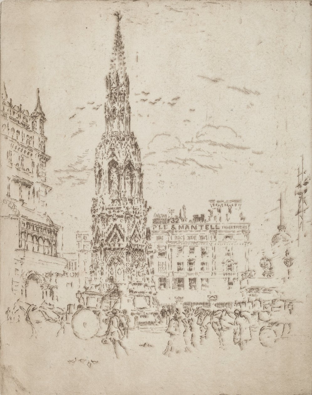 La cruz de Elinor, frente a la estación de tren de Charing Cross de Joseph Pennell