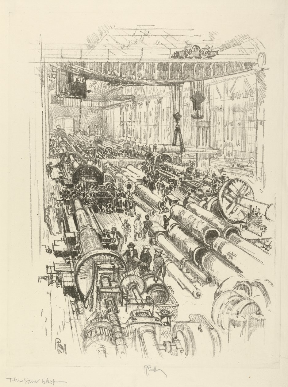 La serie de la guerra inglesa: W.441. La tienda de armas, 1916 de Joseph Pennell