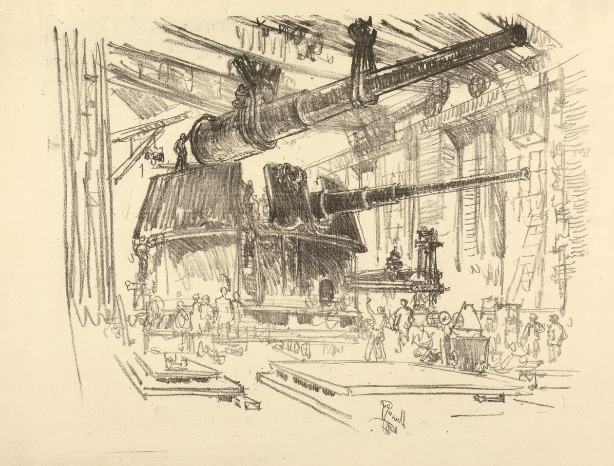 La Serie de la Guerra Inglesa: W. 448 Montaje de cañones en torretas de Joseph Pennell