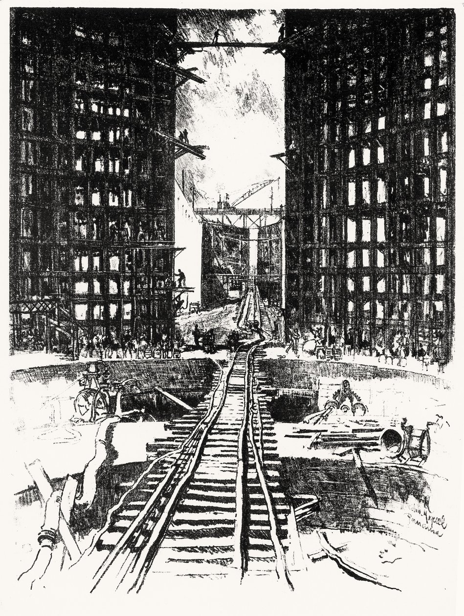 Las puertas de Pedro Miguel, lámina XIX de El Canal de Panamá por Joseph Pennell, 1912 de Joseph Pennell